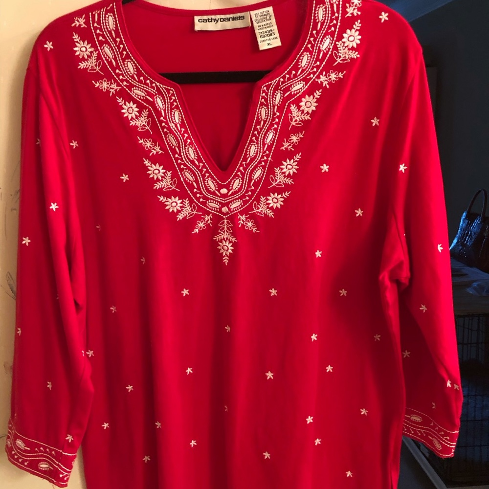 Cathy Daniels Embroidered Knit Top